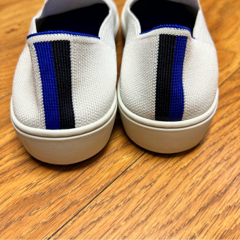 Rothy's White Slip-On Sneakers with Blue Insole and Trim - Picture 4 of 12